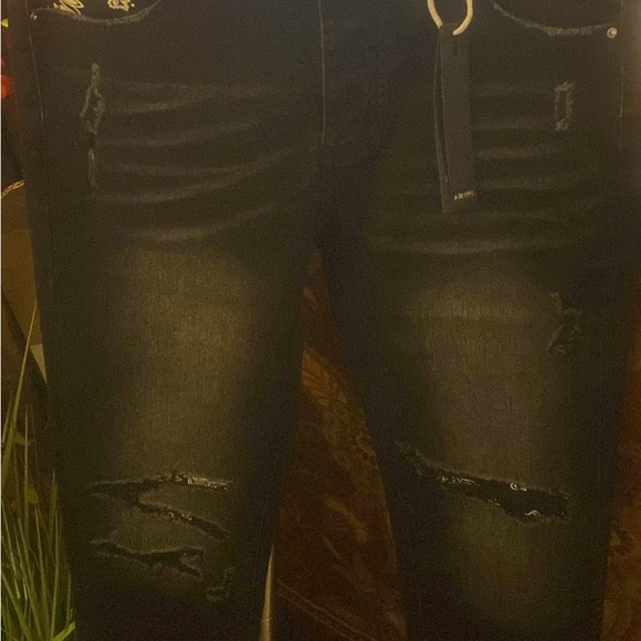 AMIRI Black Distressed Slim Straight Jeans - Picture 1 of 4